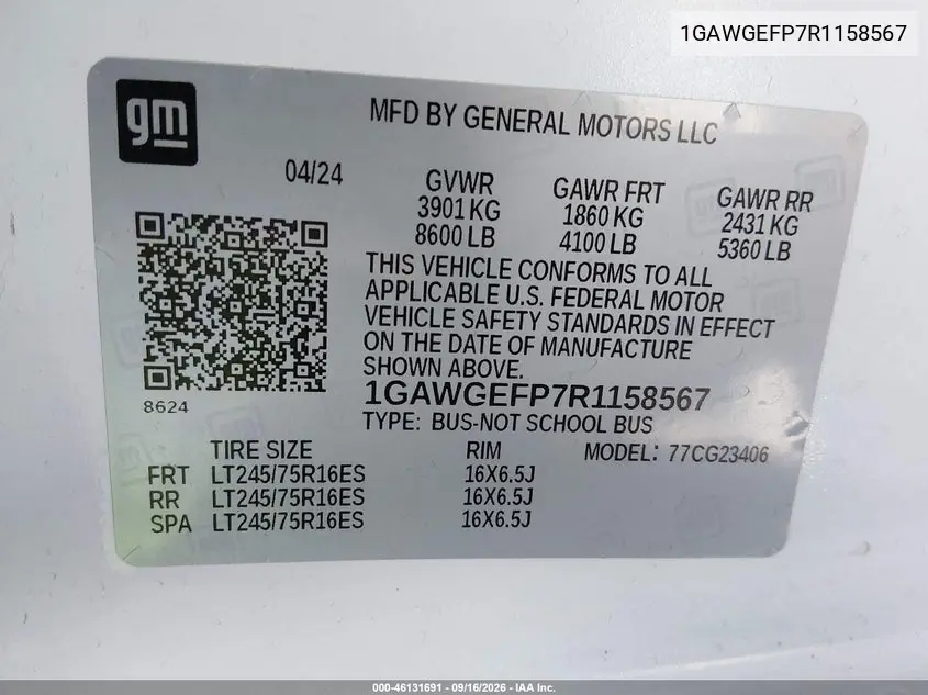 2024 CHEVROLET EXPRESS VIN 1GAWGEFP7R1158567 — фото 9
