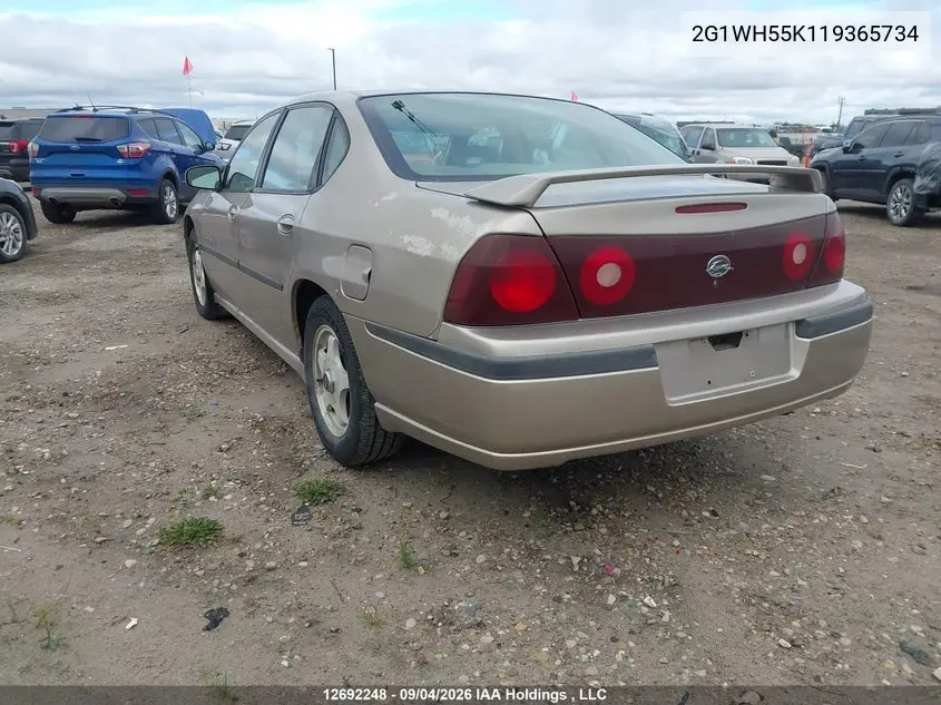 2001 CHEVROLET IMPALA VIN 2G1WH55K119365734 — фото 3