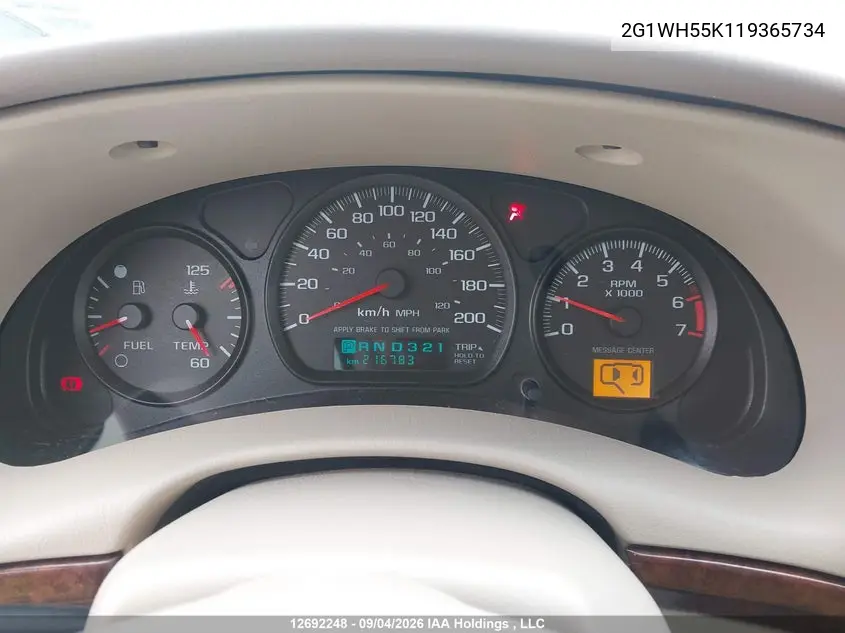 2001 CHEVROLET IMPALA VIN 2G1WH55K119365734 — фото 7