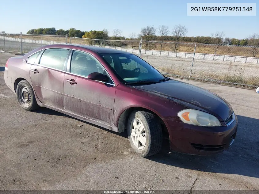 CHEVROLET IMPALA 2007, VIN 2G1WB58K779251548