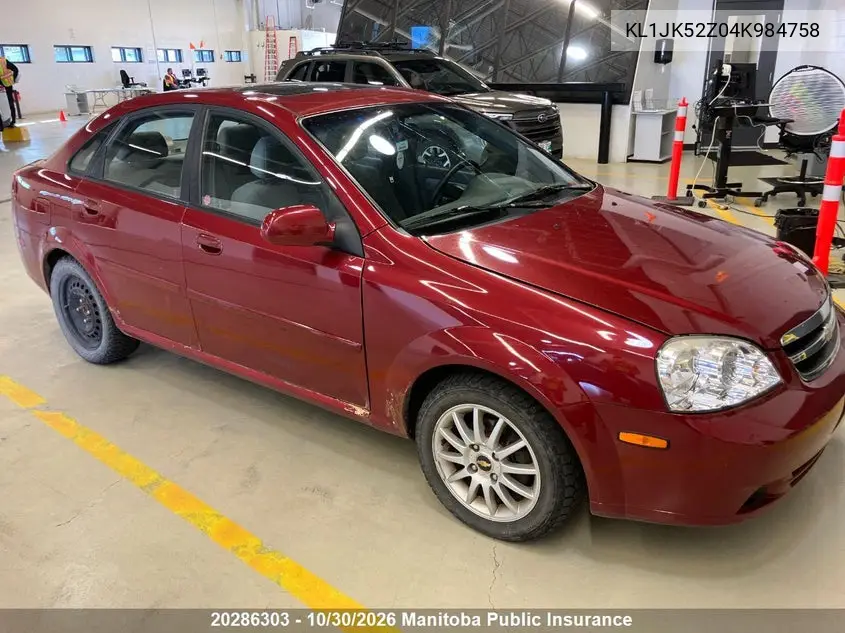 CHEVROLET LACETTI 2004, VIN KL1JK52Z04K984758