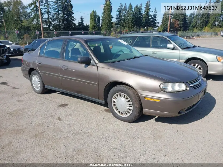 CHEVROLET MALIBU 2001, VIN 1G1ND52J31M647637