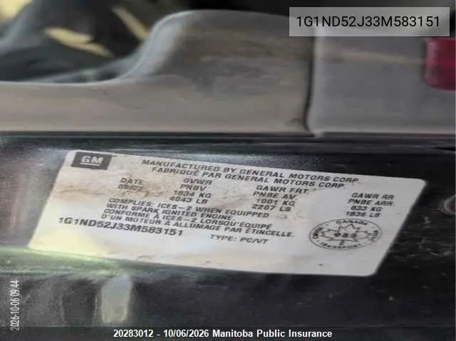 2003 CHEVROLET MALIBU VIN 1G1ND52J33M583151 — фото 9