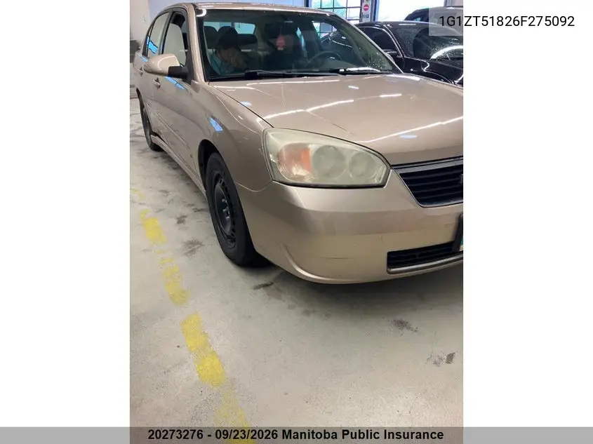 CHEVROLET MALIBU 2006, VIN 1G1ZT51826F275092