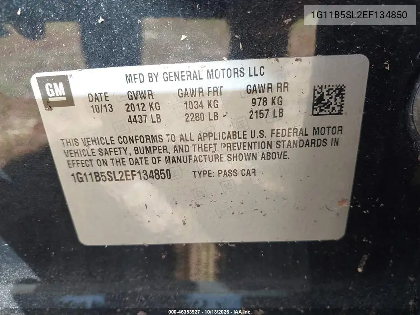 2014 CHEVROLET MALIBU VIN 1G11B5SL2EF134850 — фото 9