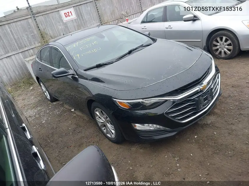 CHEVROLET MALIBU 2019, VIN 1G1ZD5STXKF153316