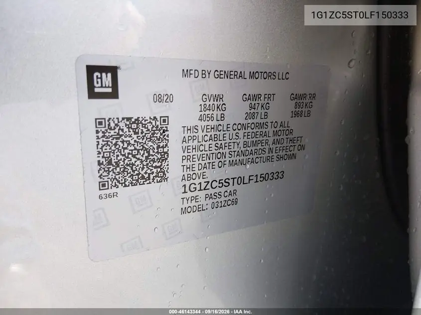 2020 CHEVROLET MALIBU VIN 1G1ZC5ST0LF150333 — фото 9