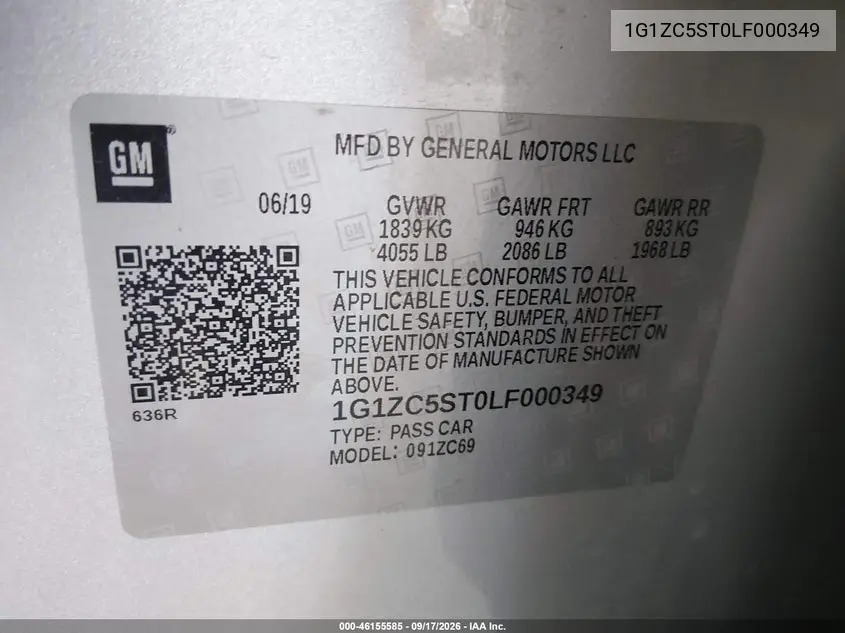 2020 CHEVROLET MALIBU VIN 1G1ZC5ST0LF000349 — фото 9