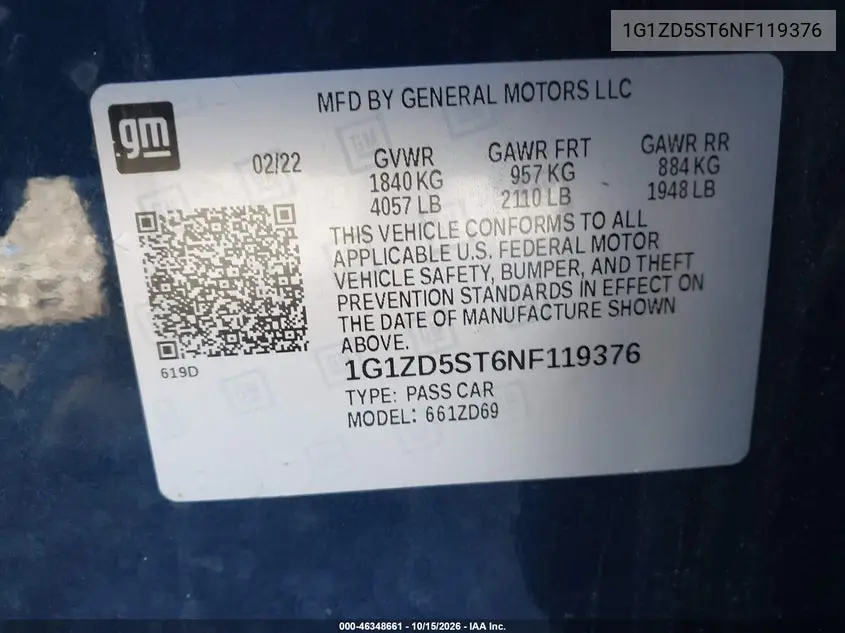 2022 CHEVROLET MALIBU VIN 1G1ZD5ST6NF119376 — фото 9