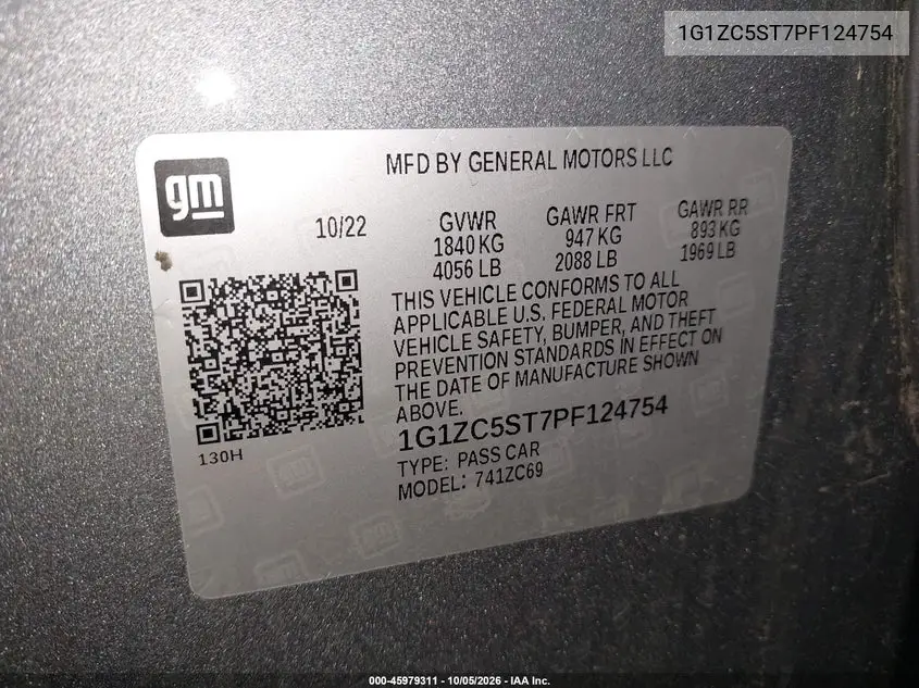 2023 CHEVROLET MALIBU VIN 1G1ZC5ST7PF124754 — фото 9