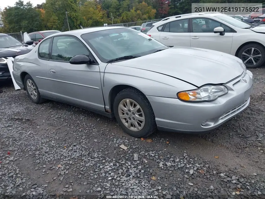 CHEVROLET MONTE CARLO 2001, VIN 2G1WW12E419175522