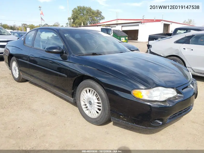 CHEVROLET MONTE CARLO 2001, VIN 2G1WW12E019147538