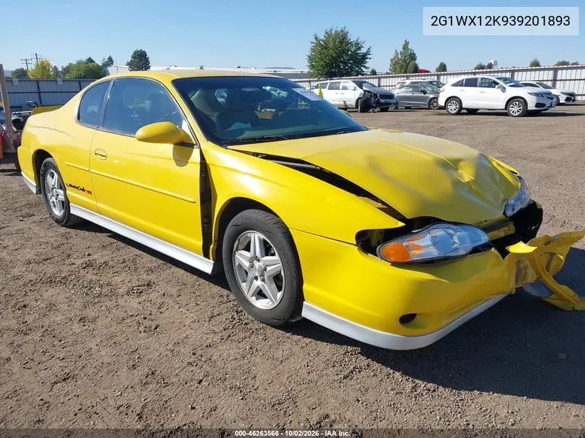 CHEVROLET MONTE CARLO 2003, VIN 2G1WX12K939201893