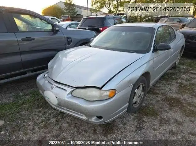 2004 CHEVROLET MONTE CARLO VIN 2G1WW12E649260205 — фото 2