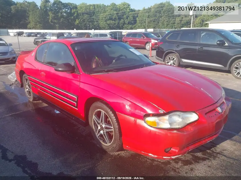 CHEVROLET MONTE CARLO 2004, VIN 2G1WZ121349381794