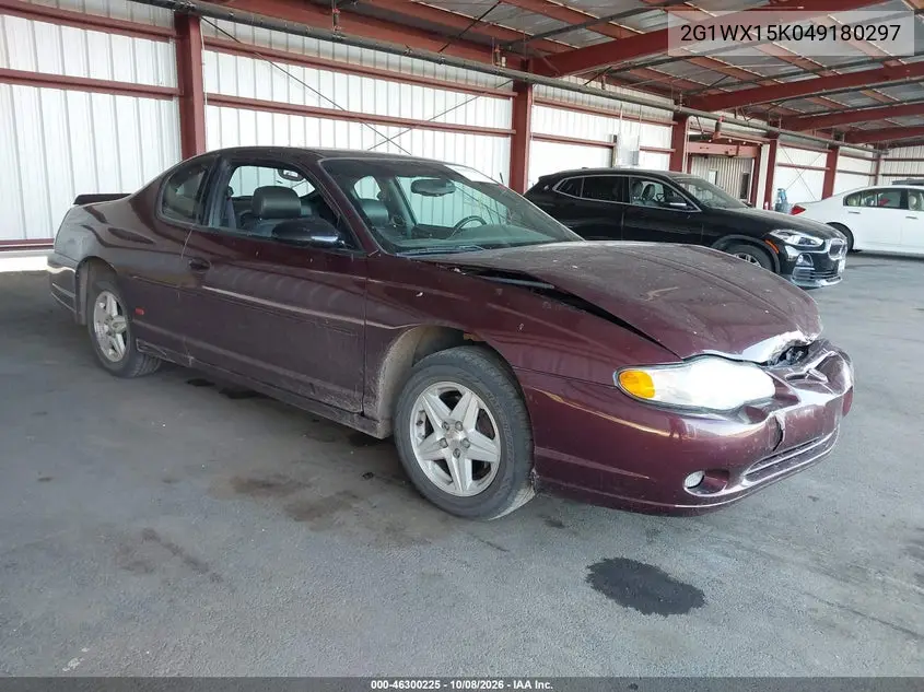 CHEVROLET MONTE CARLO 2004, VIN 2G1WX15K049180297