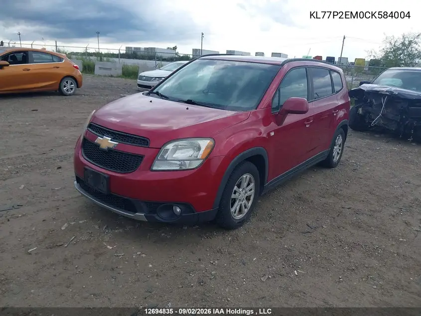 2012 CHEVROLET ORLANDO VIN KL77P2EM0CK584004 — фото 2