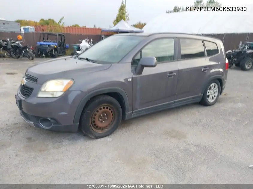 2012 CHEVROLET ORLANDO VIN KL77P2EM6CK533980 — фото 2