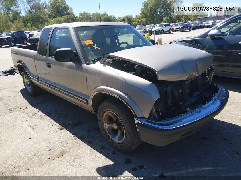 CHEVROLET S-10 PICKUP 2000, VIN 1GCCS19W3Y8231654