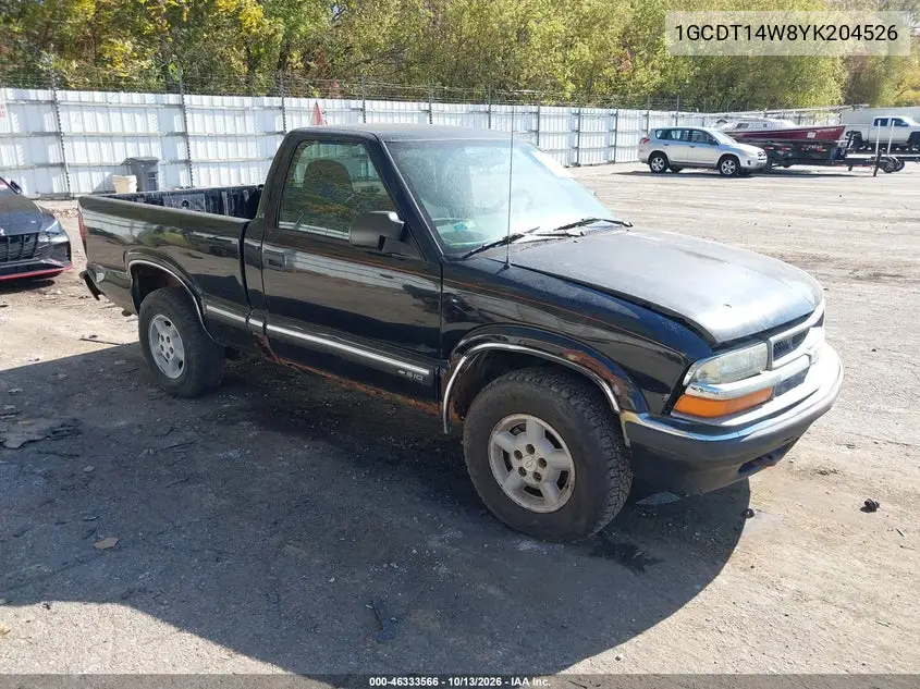 CHEVROLET S-10 PICKUP 2000, VIN 1GCDT14W8YK204526