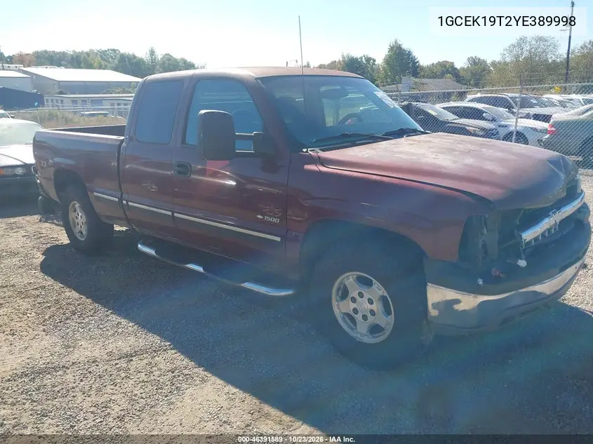CHEVROLET SILVERADO 2000, VIN 1GCEK19T2YE389998