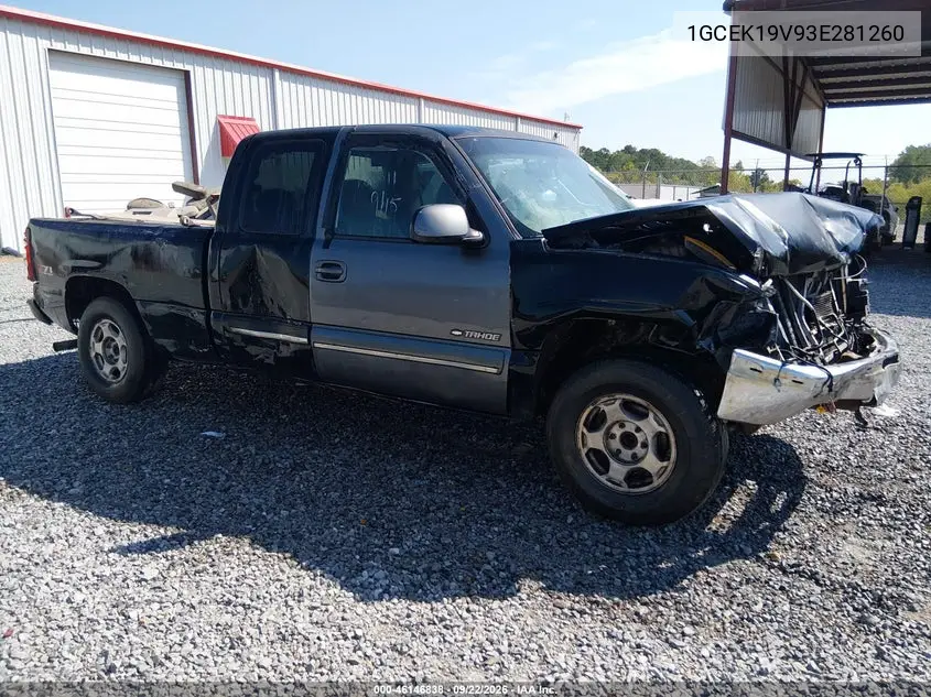 CHEVROLET SILVERADO 2003, VIN 1GCEK19V93E281260