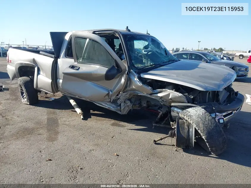 CHEVROLET SILVERADO 2003, VIN 1GCEK19T23E115953