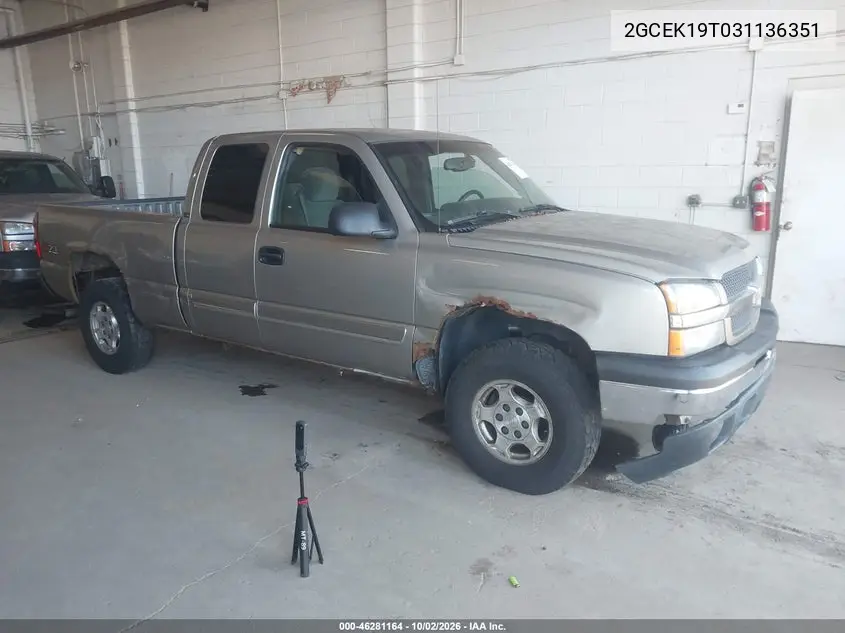 CHEVROLET SILVERADO 2003, VIN 2GCEK19T031136351