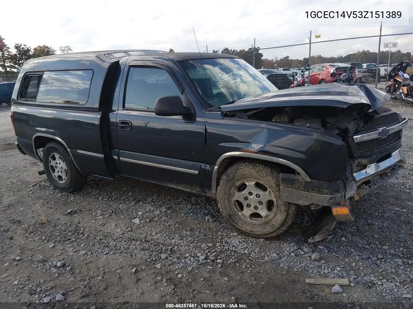 CHEVROLET SILVERADO 2003, VIN 1GCEC14V53Z151389