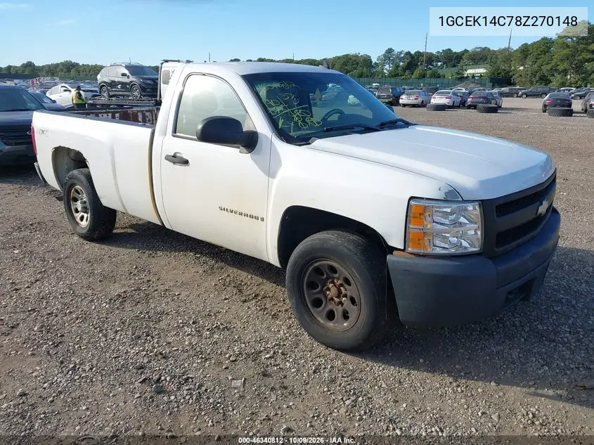 CHEVROLET SILVERADO 2008, VIN 1GCEK14C78Z270148