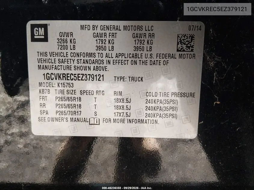 2014 CHEVROLET SILVERADO VIN 1GCVKREC5EZ379121 — фото 8