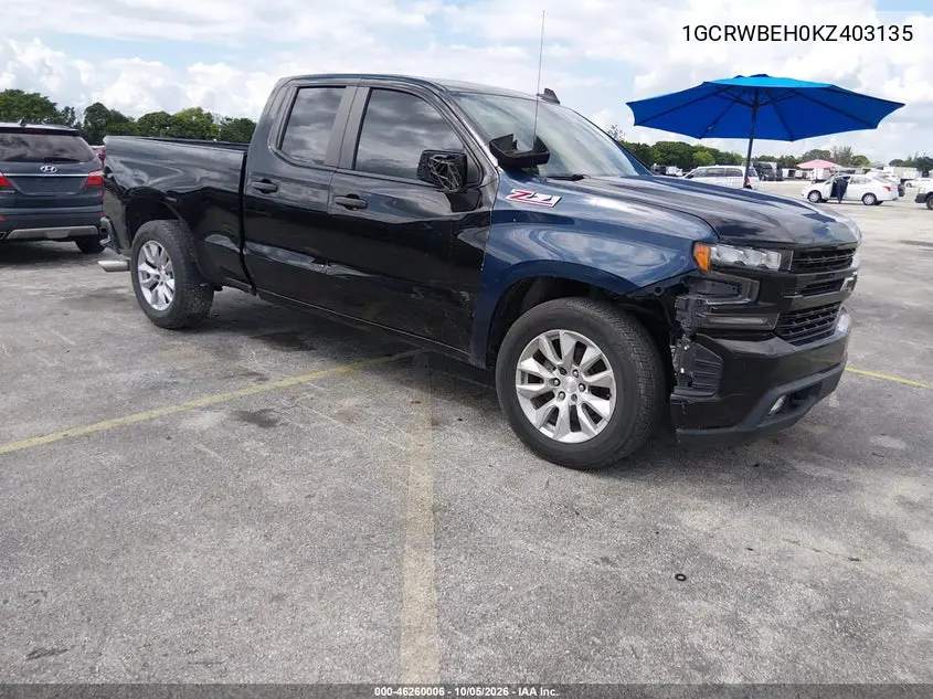 CHEVROLET SILVERADO 2019, VIN 1GCRWBEH0KZ403135