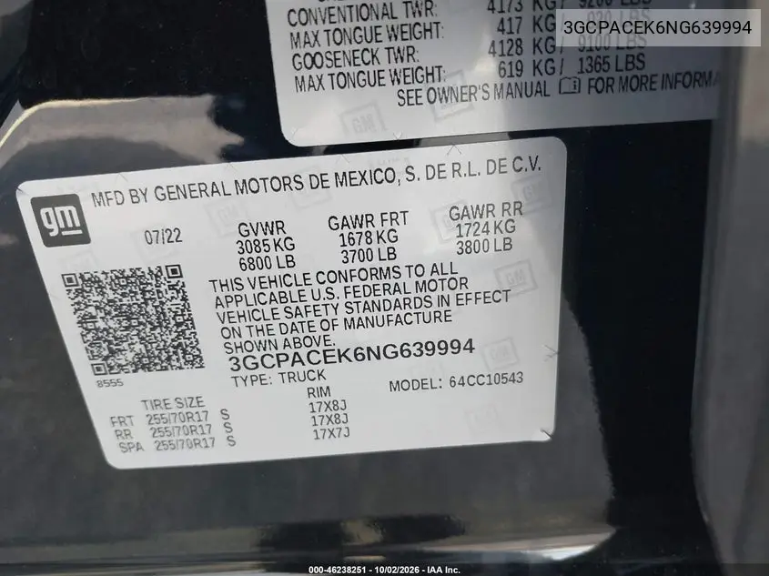 2022 CHEVROLET SILVERADO VIN 3GCPACEK6NG639994 — фото 9