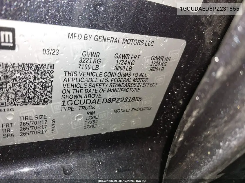 2023 CHEVROLET SILVERADO VIN 1GCUDAED8PZ231855 — фото 9