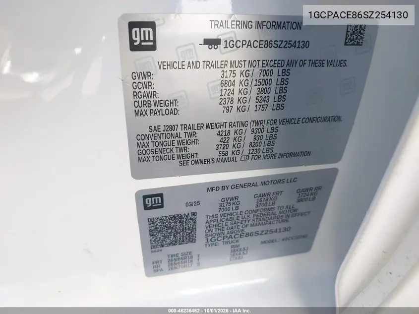 2025 CHEVROLET SILVERADO VIN 1GCPACE86SZ254130 — фото 9