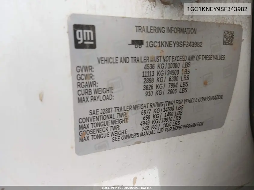2025 CHEVROLET SILVERADO VIN 1GC1KNEY9SF343982 — фото 9