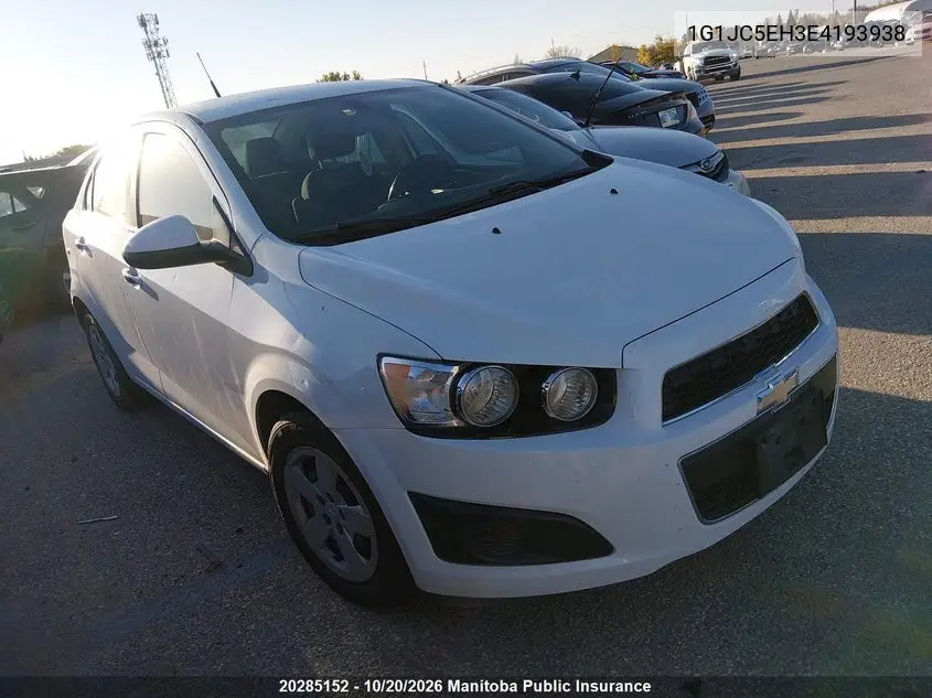 CHEVROLET SONIC 2014, VIN 1G1JC5EH3E4193938