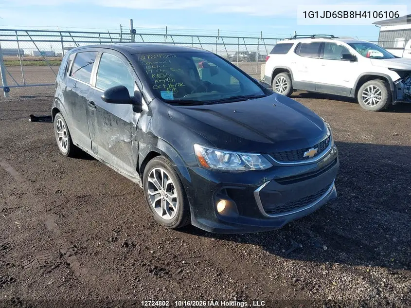 CHEVROLET SONIC 2017, VIN 1G1JD6SB8H4106106