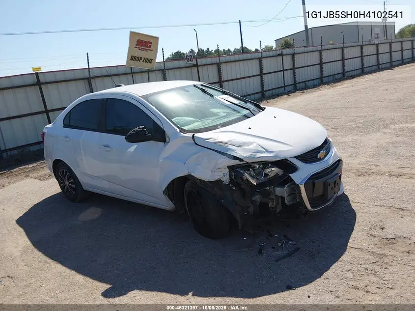 CHEVROLET SONIC 2017, VIN 1G1JB5SH0H4102541