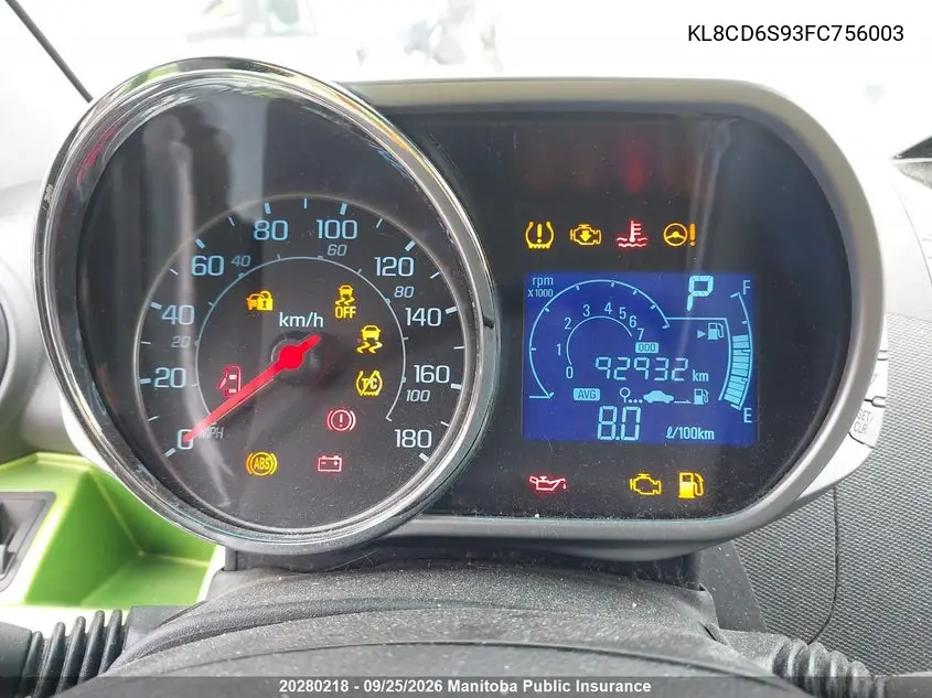2015 CHEVROLET SPARK VIN KL8CD6S93FC756003 — фото 14