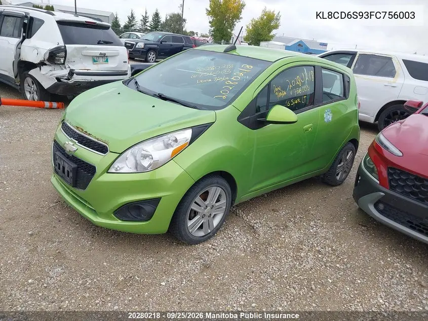 2015 CHEVROLET SPARK VIN KL8CD6S93FC756003 — фото 2