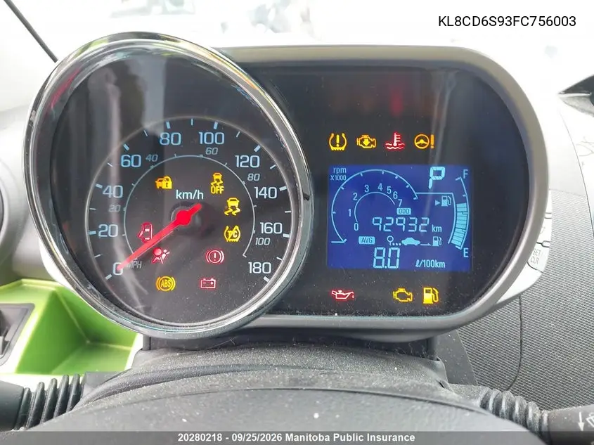 2015 CHEVROLET SPARK VIN KL8CD6S93FC756003 — фото 6