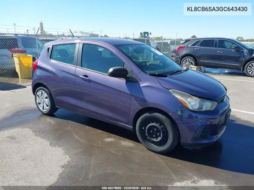 CHEVROLET SPARK 2016, VIN KL8CB6SA3GC643430