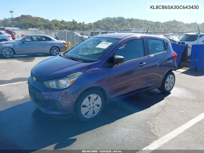 2016 CHEVROLET SPARK VIN KL8CB6SA3GC643430 — фото 2