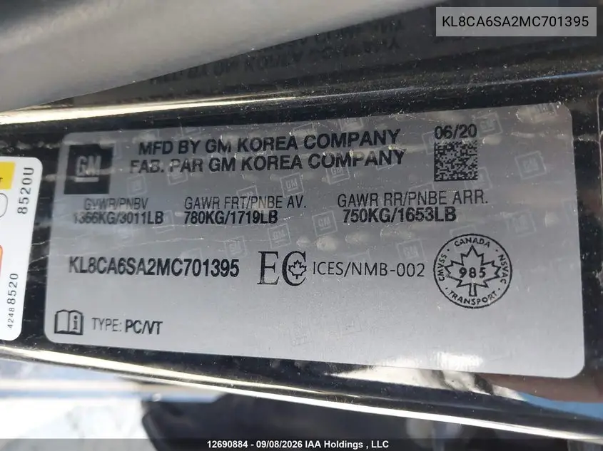 2021 CHEVROLET SPARK VIN KL8CA6SA2MC701395 — фото 18