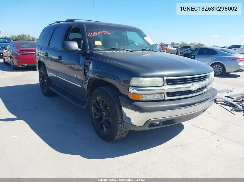 CHEVROLET TAHOE 2003, VIN 1GNEC13Z63R296002