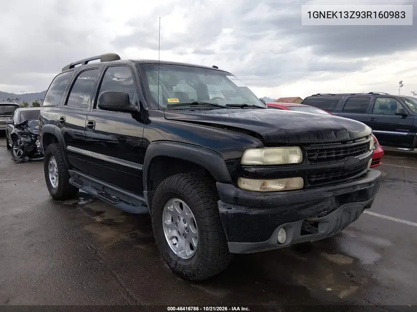 CHEVROLET TAHOE 2003, VIN 1GNEK13Z93R160983