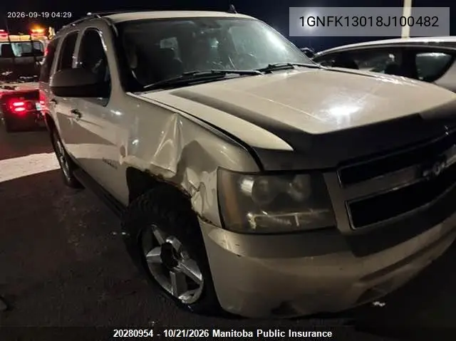 CHEVROLET TAHOE 2008, VIN 1GNFK13018J100482