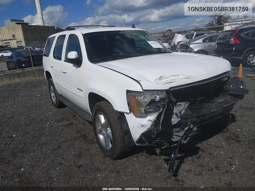 CHEVROLET TAHOE 2011, VIN 1GNSKBE05BR381759