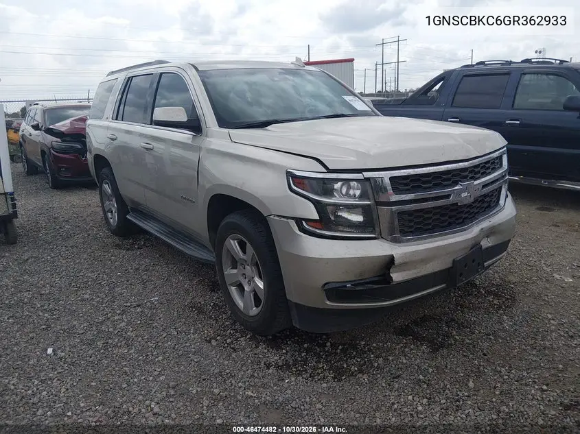 CHEVROLET TAHOE 2016, VIN 1GNSCBKC6GR362933